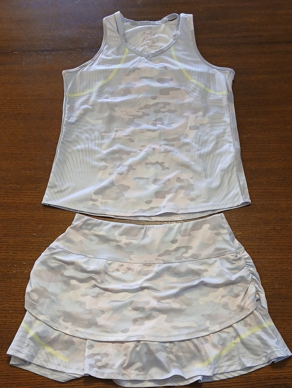 Lucky in Love White & Light Gray Camo Active Tank and Skort Set